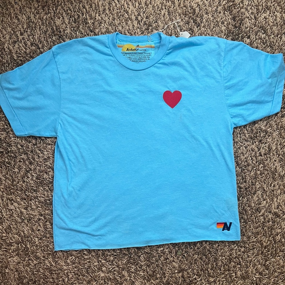 Aviator Nation Blue T shirt with Red Heart